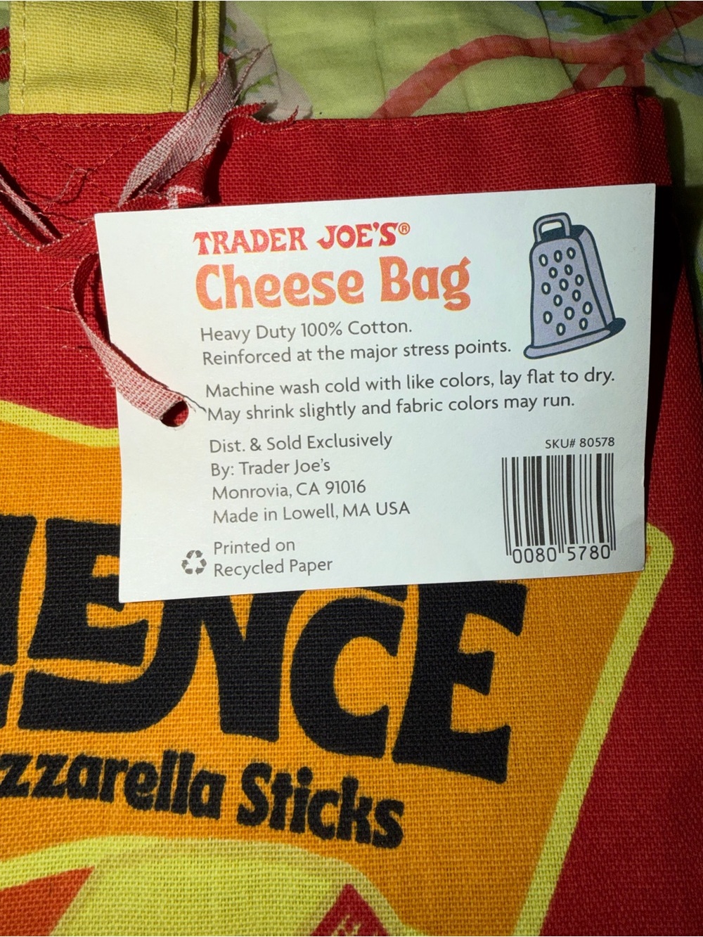 Large NWT Trader Joe’s “Cheese Adventures” Tote Bag - Picture 5 of 5
